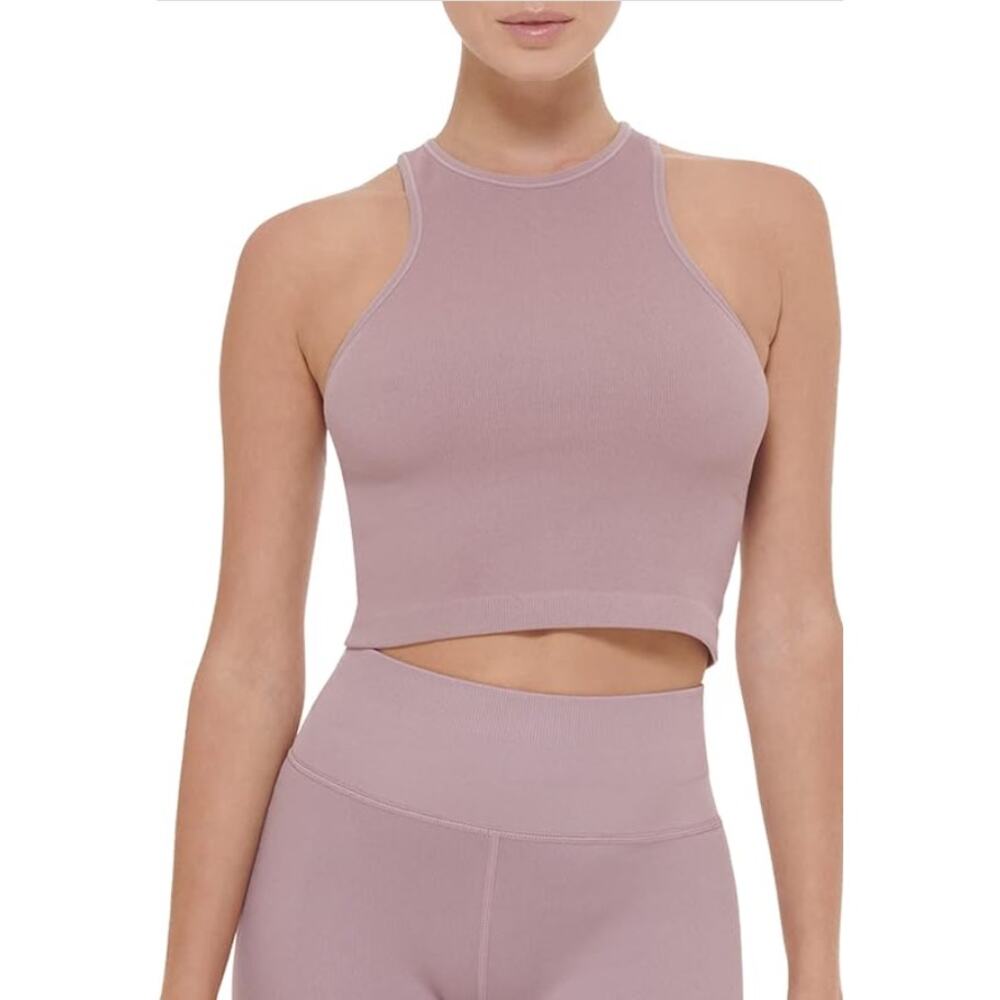 CALVIN KLEIN PERFORMANCE Ribbed Crop Top XS Pink Stardust High Neck NWT
